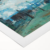 Art deco poster featuring Claude Monet's impressionistic lily pond scene on rolled canvas, fitting for dining room decor.