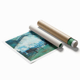 Extra large rolled print of a Claude Monet floral painting in soft pastel shades.