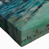 Large art depicting a black and white landscape painting on stretched canvas, ideal for bedroom wall decor.