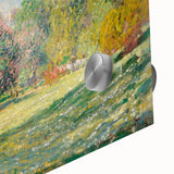 Large abstract wall art by Claude Monet in muted colors on acrylic, ideal for dining room ambiance.