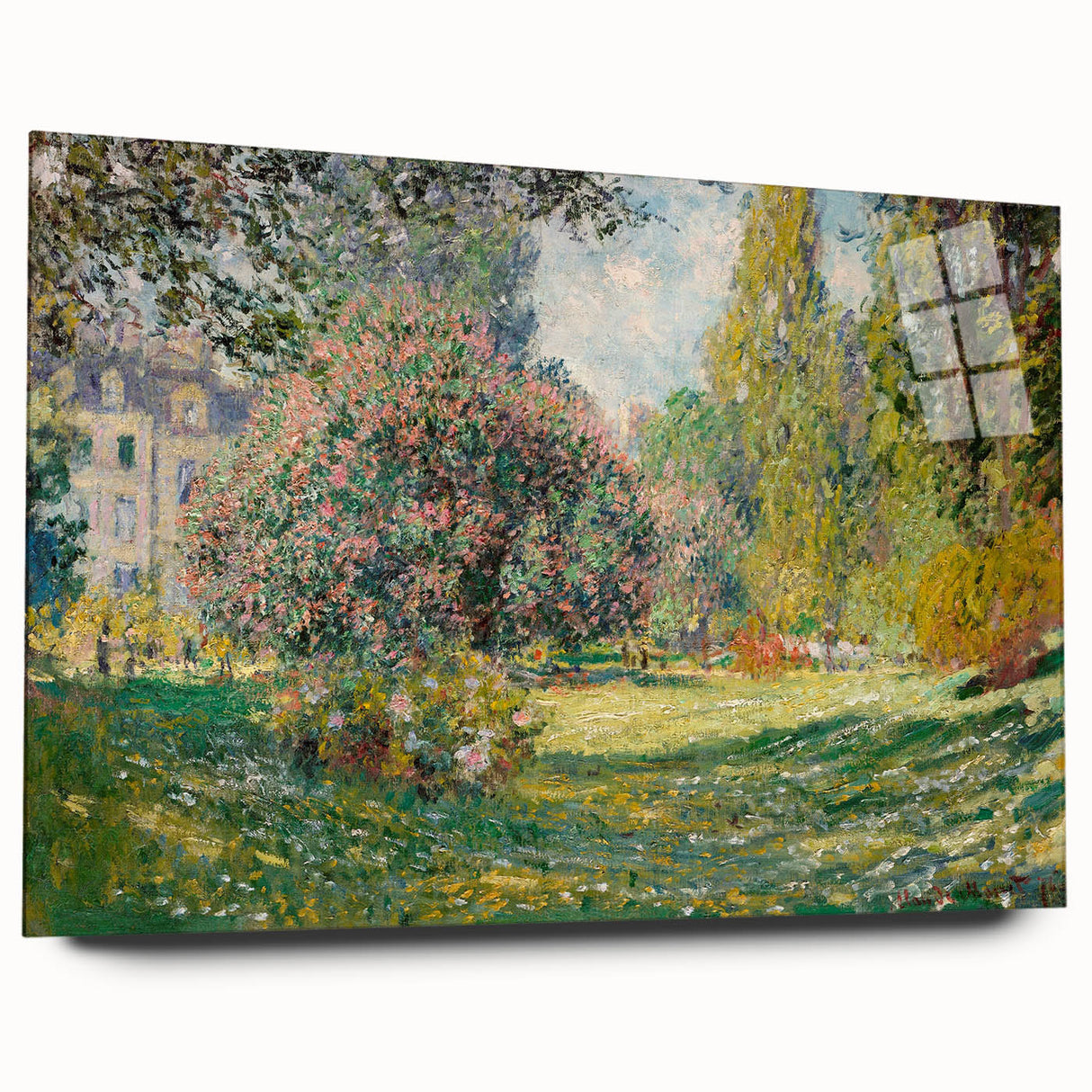 Acrylic print of a Claude Monet inspired large abstract art in soft pastel shades, ideal for bedroom or dining room decor.