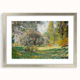 Textured abstract art print of Claude Monet's painting in silver frame, featuring soft pastel colors, ideal for bedroom art.