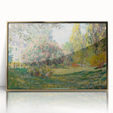 Framed acrylic print of Claude Monet's artwork in gold, featuring soft pastel shades.