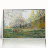 Acrylic print of Claude Monet's impressionist painting with soft pastel hues, framed in white, suitable for nursery wall art.