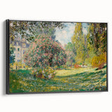 Black and white framed canvas featuring a vintage-style Claude Monet landscape painting, ideal for bedroom wall art.