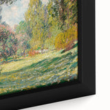 Extra large framed canvas featuring a close-up of a textured, colorful Claude Monet painting with black wall art.