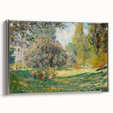 Landscape art painting of a Claude Monet impressionist scene with vibrant colors on a framed canvas.