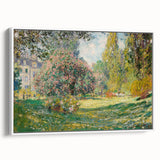 Framed canvas of Claude Monet's vintage poster art featuring colorful impressionist landscape, ideal for living room decor.