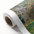 Art Deco poster of a Claude Monet painting on rolled canvas, featuring soft pastel hues.