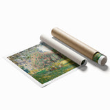 Extra large rolled print of a Claude Monet floral painting in soft pastel hues, ideal for classy bathroom wall art.