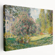 Claude Monet-inspired stretched canvas featuring a landscape in soft green and blue tones, ideal for kitchen wall art.