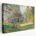 Claude Monet-inspired stretched canvas featuring a landscape in soft green and blue tones, ideal for kitchen wall art.