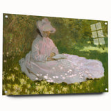 Acrylic print of a Claude Monet inspired abstract landscape in soft blues and greens, ideal for bedroom or dining room decor.