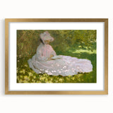 Extra large abstract art print of a Claude Monet-inspired scene in pastel shades, framed in gold.