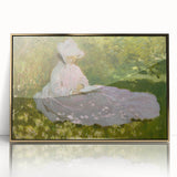 Large art print of a Claude Monet painting in mid-century modernist style, framed in gold acrylic.