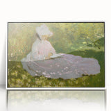 Framed acrylic print of a Claude Monet painting, featuring soft pastel colors, ideal for nursery wall art.