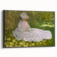 Black and white framed canvas of a Claude Monet landscape painting, ideal for bedroom wall art.