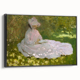 Black and white framed canvas of a Claude Monet landscape painting, ideal for bedroom wall art.