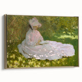 Framed canvas of Claude Monet's landscape painting in muted greens and blues, ideal for bedroom wall art.