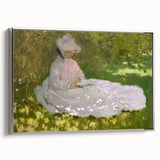 Landscape art painting by Claude Monet featuring colorful garden scene on framed canvas, ideal for living room decor.