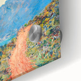 Large abstract wall art by Claude Monet featuring soft pastel shades on acrylic glass, ideal for dining room ambiance.