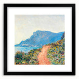 Extra large abstract art print of a colorful, textured landscape, framed in black, ideal for living room decor.