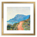 Extra large abstract art print of a Claude Monet-inspired landscape, featuring textured brush strokes in soft green and blue.