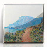 Framed acrylic print of Claude Monet's impressionist artwork in soft blue and green tones, ideal for nursery wall art.
