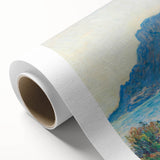Art Deco-style poster of Claude Monet's impressionist painting on rolled canvas, featuring soft pastel colors.