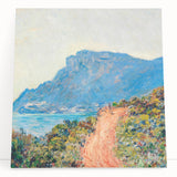 Black and white print of Claude Monet's artwork on stretched canvas, ideal for kitchen wall art or bedroom ambiance.