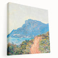 A stretched canvas featuring a Claude Monet impressionist painting with soft pastel shades, ideal for kitchen wall art.