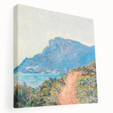 A stretched canvas featuring a Claude Monet impressionist painting with soft pastel shades, ideal for kitchen wall art.