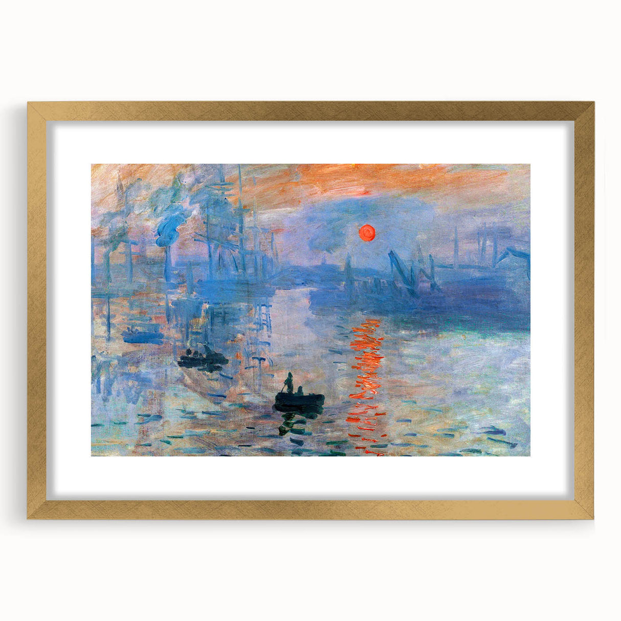 Extra large framed wall art of a Monet-inspired abstract print in pastel shades, ideal for living room decor.