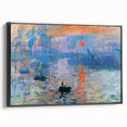 Black and white framed canvas featuring a Claude Monet landscape painting, ideal for bedroom wall decor.