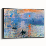Black and white framed canvas featuring a Claude Monet landscape painting, ideal for bedroom wall decor.
