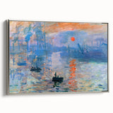 Silver-framed canvas featuring a Claude Monet landscape painting with colorful art.