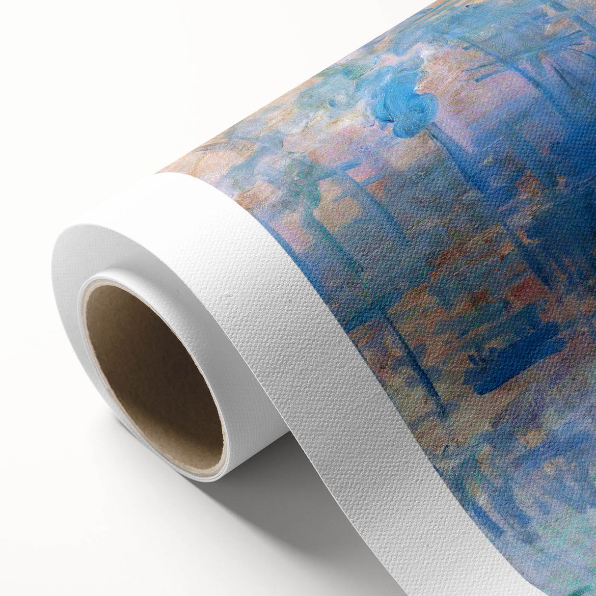 Art Deco style poster of Claude Monet's painting on rolled canvas, featuring soft pastel colors, ideal for nursery wall art.