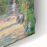Close-up of a large abstract wall art piece featuring Claude Monet's impressionistic style in pastel shades on acrylic.