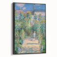 Black and white framed canvas of a Claude Monet landscape painting, ideal for bedroom wall decor.