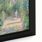 Close-up of a black framed canvas featuring Claude Monet's impressionist style with textured, colorful brush strokes.
