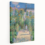 Side view of a Claude Monet-inspired stretched canvas depicting a serene landscape in soft pastel shades.