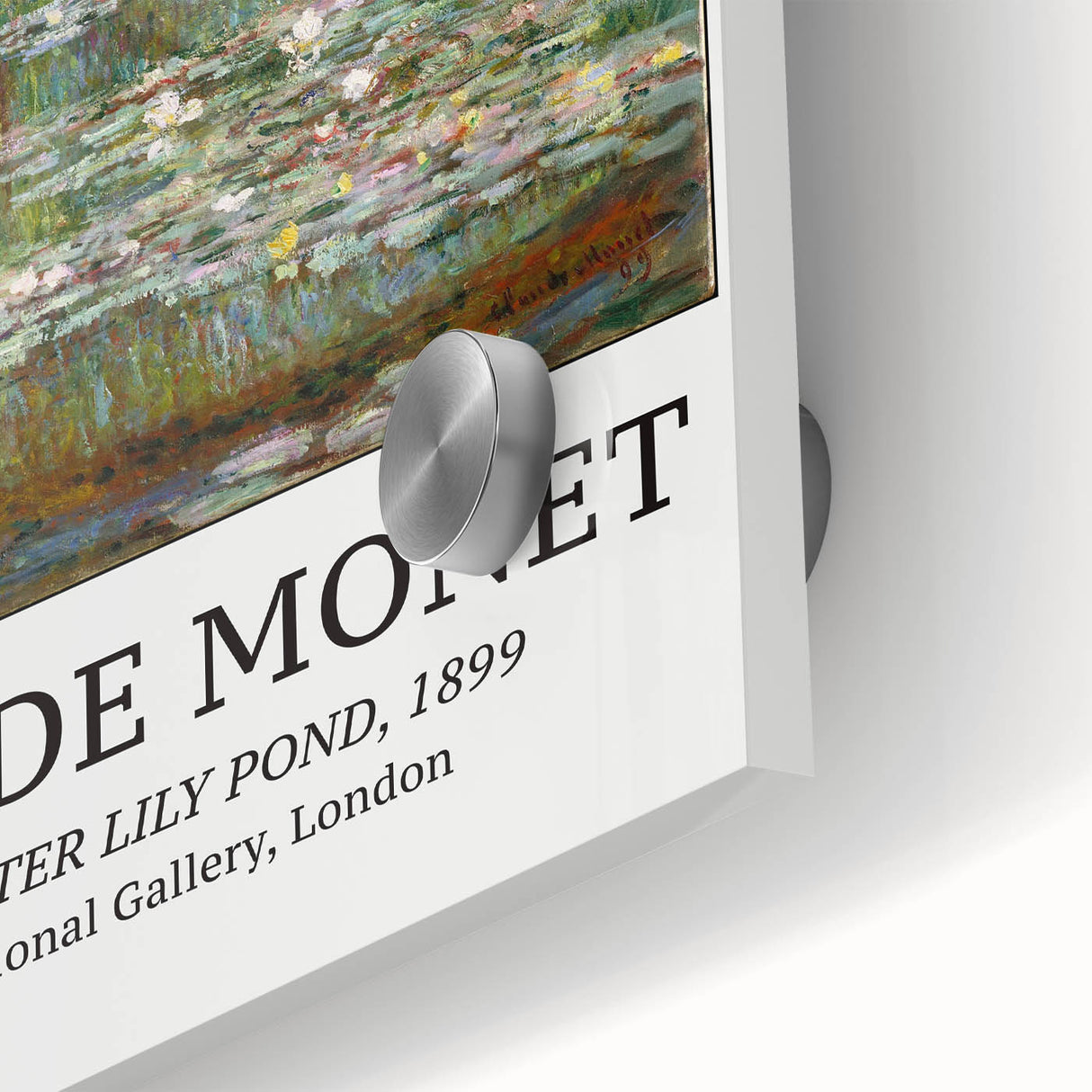 Large abstract wall art by Claude Monet in muted greens and blues on acrylic glass, ideal for dining room ambiance.