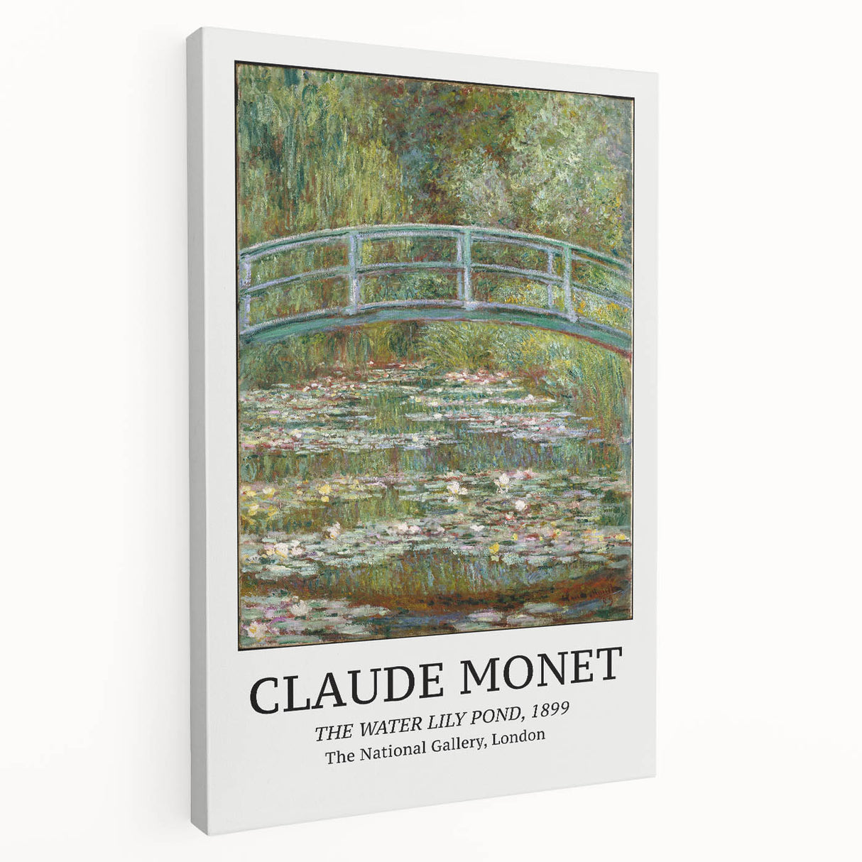 Side view of a Claude Monet inspired stretched canvas featuring soft pastel shades, perfect for kitchen wall art.