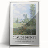 Mid-century modernist art featuring a Monet-inspired landscape in muted pastel colors, acrylic print in silver frame.