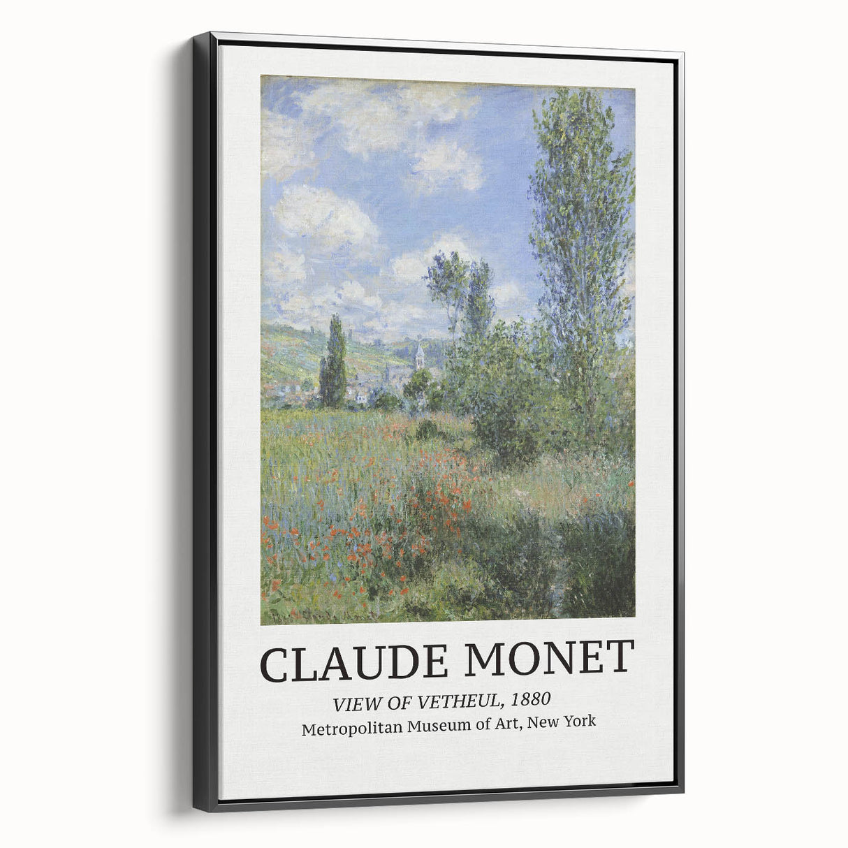Framed canvas featuring a black and white landscape painting in vintage poster art style, ideal for bedroom decor.