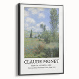 Framed canvas featuring a black and white landscape painting in vintage poster art style, ideal for bedroom decor.