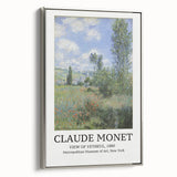 Framed canvas featuring a Claude Monet landscape painting with vibrant and colorful floral scenes.