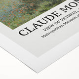 Art deco poster featuring Claude Monet's impressionistic water lilies in soft blue and green tones on rolled canvas.