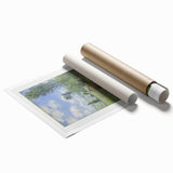 Extra large rolled print of a Monet floral scene in soft pastel colors.
