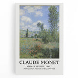 Black and white print of Claude Monet's artwork on stretched canvas, ideal for kitchen wall art.